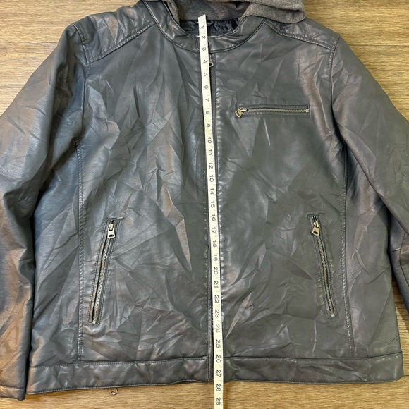 Levis Dark Blue Men’s Faux Leather Hooded Bomber Jacket XXL - Picture 12 of 15